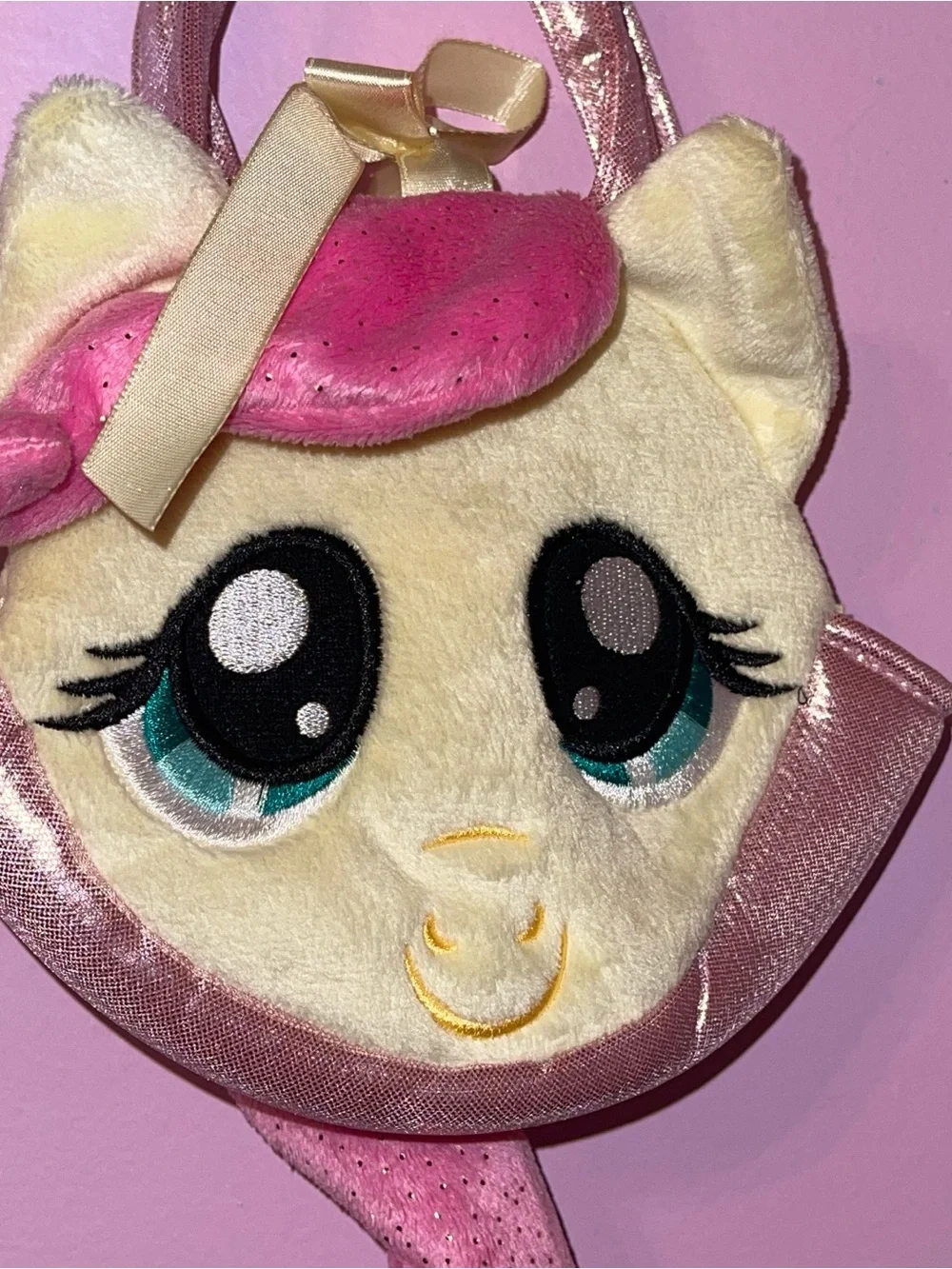 2013 y2k hasbro My Little Pony Fluttershy Ponytail Carrier plush bag purse